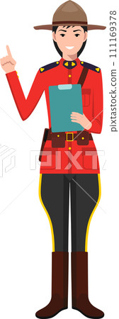 Standing Canadian Policewoman Officer in Traditional Uniform Character Icon in Flat Style. Vector Illustration. Standing Canadian Policewoman Officer in Traditional Uniform Character Icon in Flat Style. Vector Illustration. 111169378