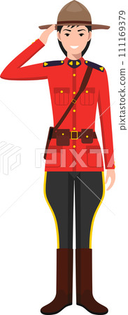 Standing Canadian Policewoman Officer in Traditional Uniform Character Icon in Flat Style. Vector Illustration. Standing Canadian Policewoman Officer in Traditional Uniform Character Icon in Flat Style. Vector Illustration. 111169379