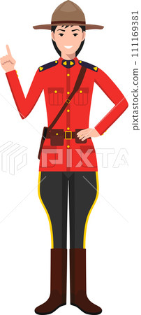 Standing Canadian Policewoman Officer in Traditional Uniform Character Icon in Flat Style. Vector Illustration. 111169381