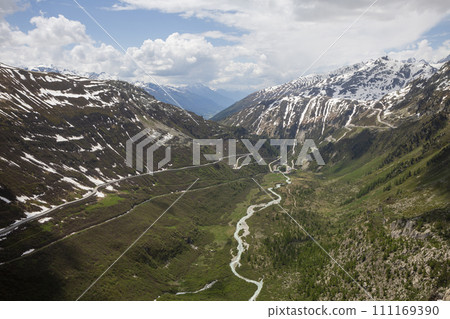 View from road to Grimsel Pass in Switzerland View from road to Grimsel Pass in Switzerland 111169390