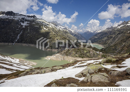 View from road to Grimsel Pass in Switzerland 111169391