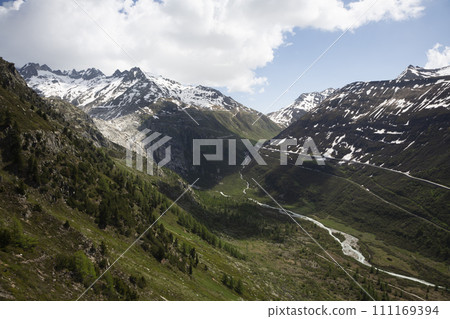 View from road to Grimsel Pass in Switzerland View from road to Grimsel Pass in Switzerland 111169394