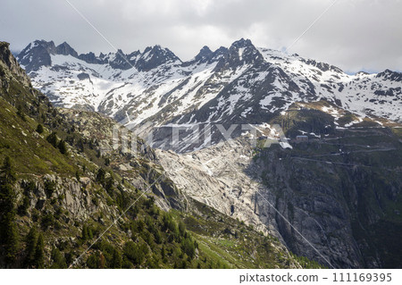 View from road to Grimsel Pass in Switzerland View from road to Grimsel Pass in Switzerland 111169395
