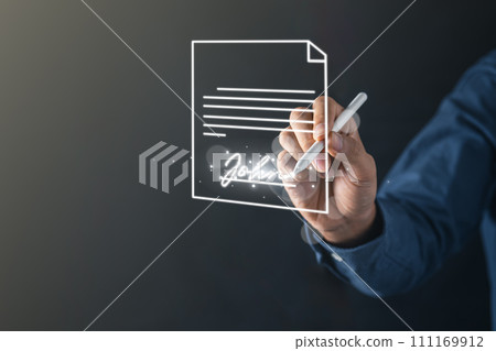 Businessman signing the signature with pen for document approval. Business Agreement concept 111169912
