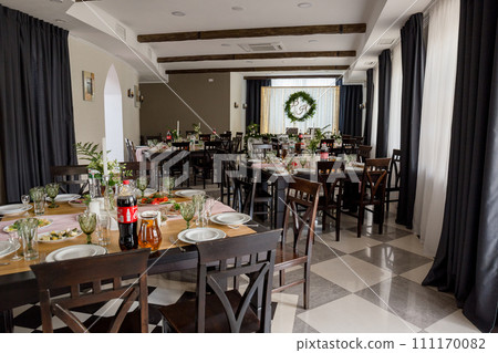 wedding table with decor in a restaurant wedding table with decor in a restaurant 111170082
