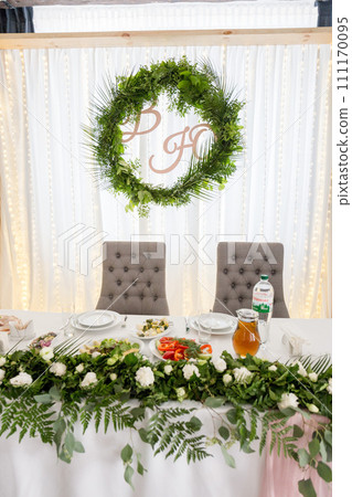 wedding table with decor in a restaurant wedding table with decor in a restaurant 111170095