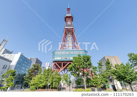 Sapporo City, Hokkaido, Sapporo TV Tower and surrounding cityscape on a clear day Sapporo City, Hokkaido, Sapporo TV Tower and surrounding cityscape on a clear day 111170263