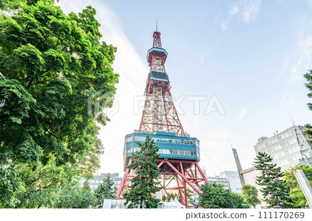 Sapporo City, Hokkaido, Sapporo TV Tower and surrounding cityscape on a clear day 111170269