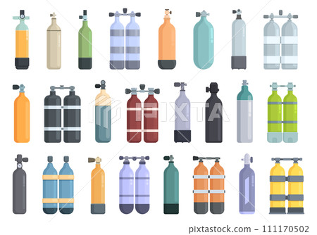 Diving cylinders icons set cartoon vector. Bottle gas. Water oxygen 111170502