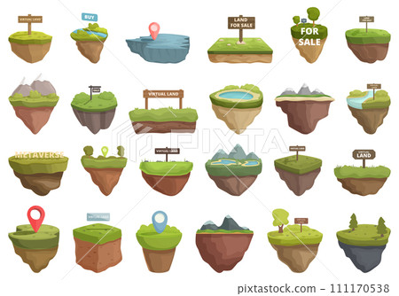 Metaverse land icons set cartoon vector. Vr property. Space sale 111170538