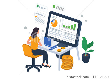 Thinking about asset management while looking at a computer for reserve investment 111171025