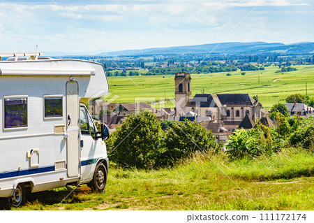 Camper in Pommard village, Burgundy in France. 111172174