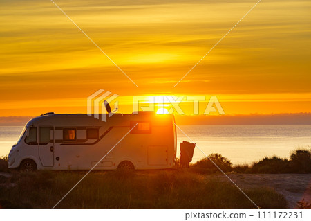 Caravan on sea at sunrise. Caravan on sea at sunrise. 111172231