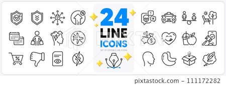 Icons set of Mindfulness stress, Calendar and Shield line icons pack for app with Get box, Antistatic, Juice thin outline icon. Special offer, Confirmed, Buyer pictogram. Cyber attack. Vector Icons set of Mindfulness stress, Calendar and Shield line icons pack for app with Get box, Antistatic, Juice thin outline icon. Special offer, Confirmed, Buyer pictogram. Cyber attack. Vector 111172282