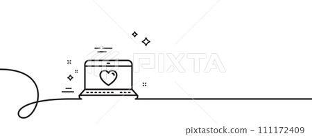 Love dating line icon. Continuous one line with curl. Heart in Notebook sign. Valentines day symbol. Web love single outline ribbon. Loop curve pattern. Vector 111172409
