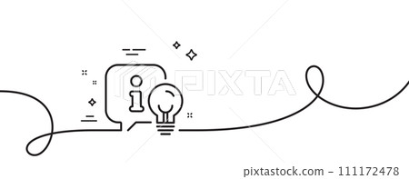 Lamp line icon. Continuous one line with curl. Idea light bulb sign. Interior illuminate symbol. Lamp single outline ribbon. Loop curve pattern. Vector Lamp line icon. Continuous one line with curl. Idea light bulb sign. Interior illuminate symbol. Lamp single outline ribbon. Loop curve pattern. Vector 111172478