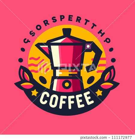 a logo for a coffee shop. It has a drawing of a stovetop espresso maker 111172977