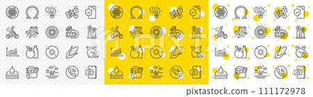 Outline Fan engine, Graph and Select flight line icons pack for web with Cyclist, Bicycle lockers, Phone photo line icon. Swimming pool, Cash back, Cable section pictogram icon. Rent car. Vector 111172978