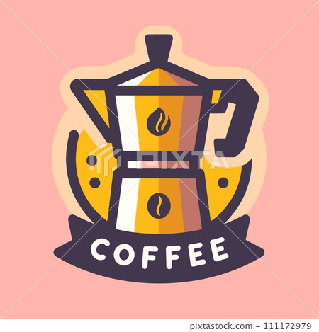 a logo for a coffee shop. It has a drawing of a stovetop espresso maker 111172979