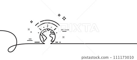 Greenhouse line icon. Continuous one line with curl. Warming effect sign. Global warm symbol. Greenhouse single outline ribbon. Loop curve pattern. Vector 111173010