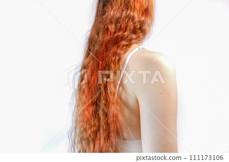 a woman shows her shoulder in natural positions. Mockup for tattoos, jewelry, mehendi 111173106