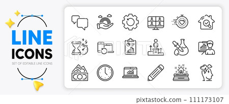 Money, Speech bubble and Business podium line icons set for app include Typewriter, Report, Stress outline thin icon. Lgbt, Video conference, Presentation board pictogram icon. Vector Money, Speech bubble and Business podium line icons set for app include Typewriter, Report, Stress outline thin icon. Lgbt, Video conference, Presentation board pictogram icon. Vector 111173107