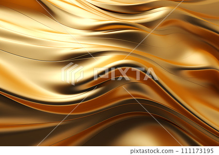 Melty metal texture with waves, liquid metallic silk wavy design. Abstract background with melty metallics.	 111173195