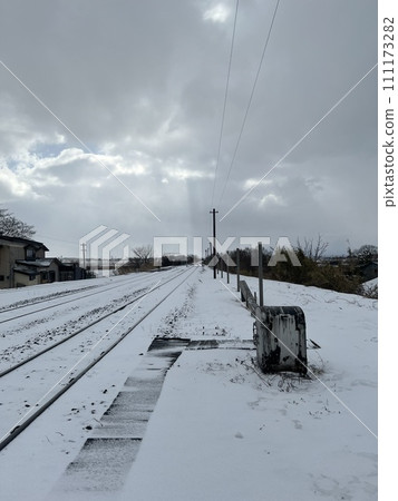 Stove train track snow track 111173282