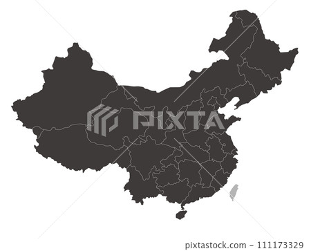 中國和台灣的簡單地圖,帶有省(市/區)邊界,單色 中國和台灣的簡單地圖,帶有省(市/區)邊界,單色 111173329