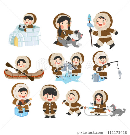 Set of Eskimo Characters Lifestyle Set of Eskimo Characters Lifestyle 111173418