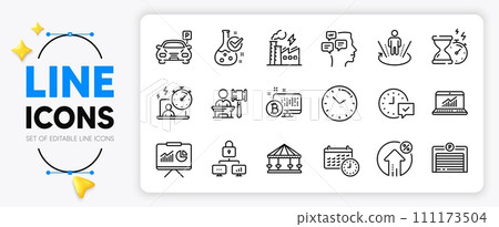 Parking, Bitcoin system and Carousels line icons set for app include Electricity factory, Presentation, Auction outline thin icon. Select alarm, Loan percent, Parking garage pictogram icon. Vector Parking, Bitcoin system and Carousels line icons set for app include Electricity factory, Presentation, Auction outline thin icon. Select alarm, Loan percent, Parking garage pictogram icon. Vector 111173504