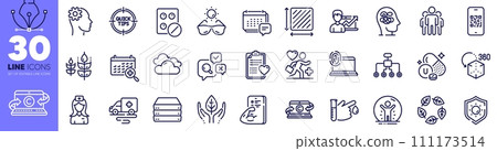 Patient history, Anxiety and Message line icons pack. Tips, Qr code, Cloudy weather web icon. Augmented reality, Medical tablet, Blood donation pictogram. Patient, Recovered person. Vector Patient history, Anxiety and Message line icons pack. Tips, Qr code, Cloudy weather web icon. Augmented reality, Medical tablet, Blood donation pictogram. Patient, Recovered person. Vector 111173514