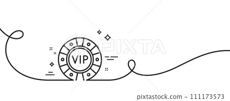 Vip poker chip line icon. Continuous one line with curl. Very important person casino sign. Member club privilege symbol. Vip chip single outline ribbon. Loop curve pattern. Vector Vip poker chip line icon. Continuous one line with curl. Very important person casino sign. Member club privilege symbol. Vip chip single outline ribbon. Loop curve pattern. Vector 111173573