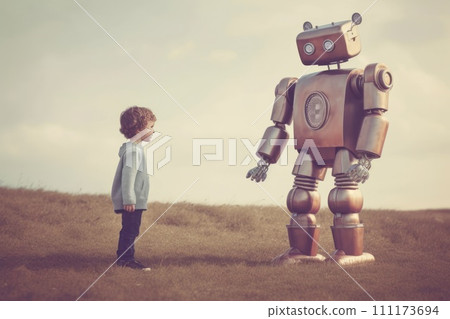 kid interact with robot artificial intelligence Generative AI 111173694