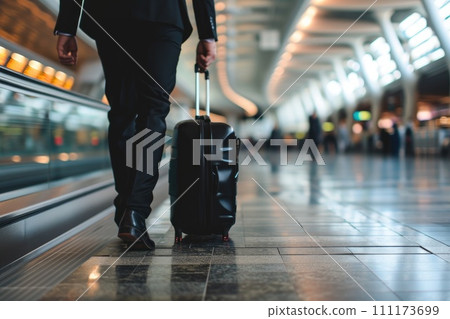 Businessman Dragging suitcase luggage bag in airport, Business trip concept 111173699