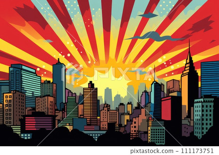 comic retro pop art style sunrise in the city 111173751