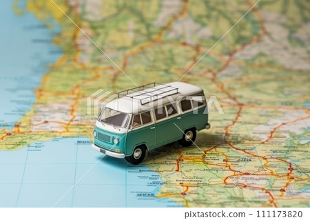 Photo of Small van car model on the map paper Photo of Small van car model on the map paper 111173820