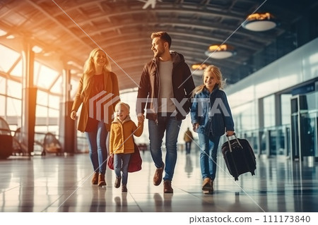 Family Trip Concept, family travel at airport,Time for family vacation, Generative AI 111173840