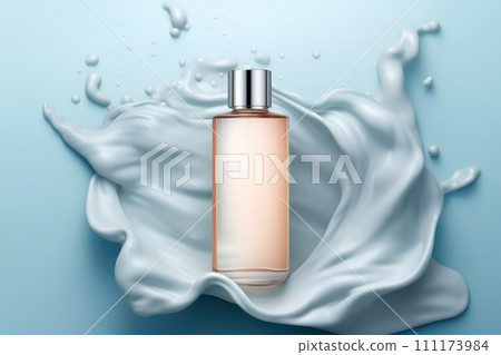 Cream bottle mock up in water splash background 3D render Generative AI 111173984