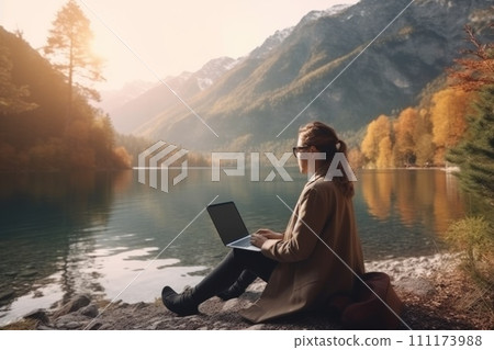Digital nomad concept, Remote working concept Digital nomad concept, Remote working concept 111173988