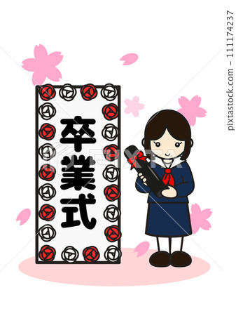 A female student standing in front of a graduation sign A female student standing in front of a graduation sign 111174237