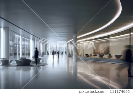 Long exposure banner of modern office lobby with business people, Defocused people in the office Long exposure banner of modern office lobby with business people, Defocused people in the office 111174665