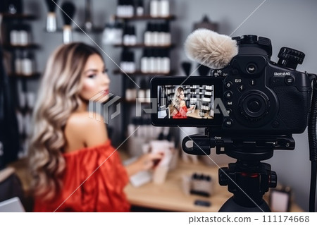 Woman doing a live broadcast, shopping online concept 111174668
