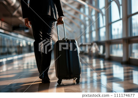 Businessman Dragging suitcase luggage bag in airport, Business trip concept Businessman Dragging suitcase luggage bag in airport, Business trip concept 111174677