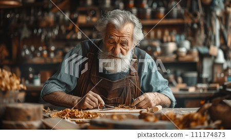 old man doing wood carving old man doing wood carving 111174873
