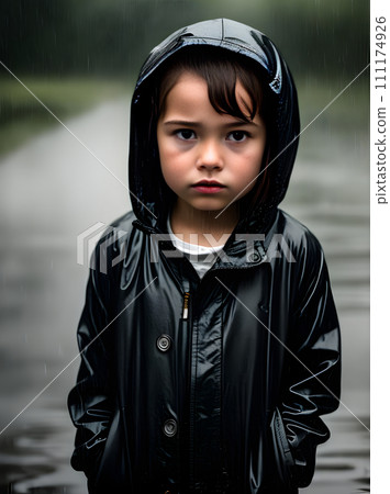 Downtrodden child portrait rain intricate scenery cinematic 111174926