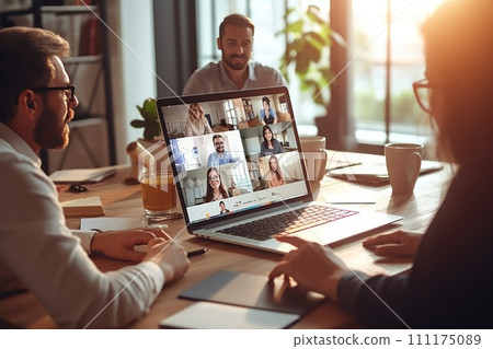 Business team in video conference, Business meeting on video call, conference meeting, Generative AI Business team in video conference, Business meeting on video call, conference meeting, Generative AI 111175089
