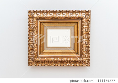 art display with touch of luxury using ornate gold frames. The gilded antique design adds elegance and retro charm to setting. The empty frames provide a blank canvas to showcase pictures or artwork. art display with touch of luxury using ornate gold frames. The gilded antique design adds elegance and retro charm to setting. The empty frames provide a blank canvas to showcase pictures or artwork. 111175277