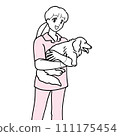 Veterinary hospital staff holding a dog 111175454