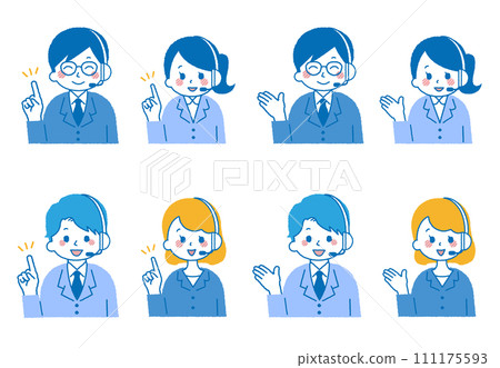 作為操作員工作的人的插圖。一名女子和一名男子在呼叫中心接聽電話。 作為操作員工作的人的插圖。一名女子和一名男子在呼叫中心接聽電話。 111175593